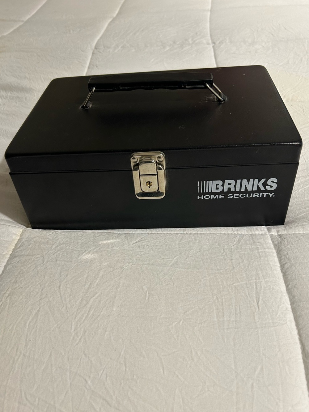 Brinks Black Metal Security Cash Box with Front Lock.  No keys.